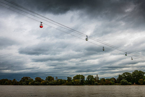 cable car high above Rhine River in Cologne