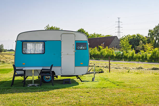 Little Retro caravan parkerd at lawn