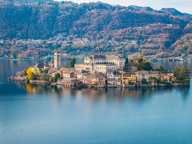 istock Orta San Giulio island, drone aerial view. Color image 2246695970