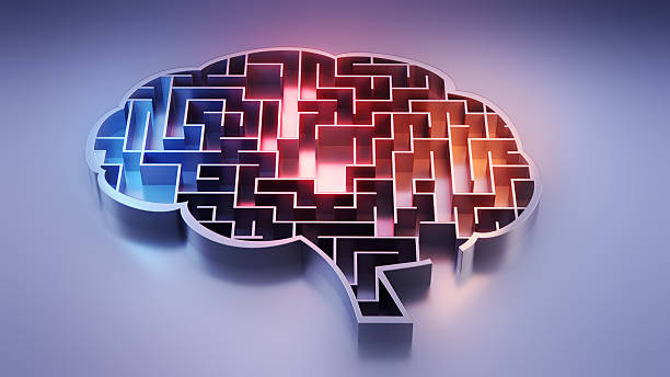 istock Brain-Shaped Metal Maze Illuminated with Blue and Orange Lights 2246703147