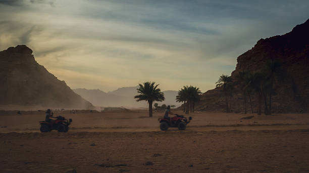 landscape rocky mountains and desert and sky at sunset in Egypt without people