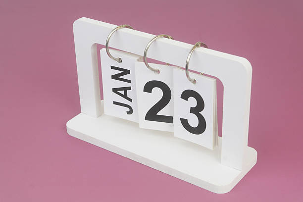 istock January, 23 on calendar on purple background. 2246708128
