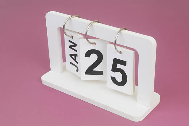 istock January, 25 on calendar on purple background. 2246708129