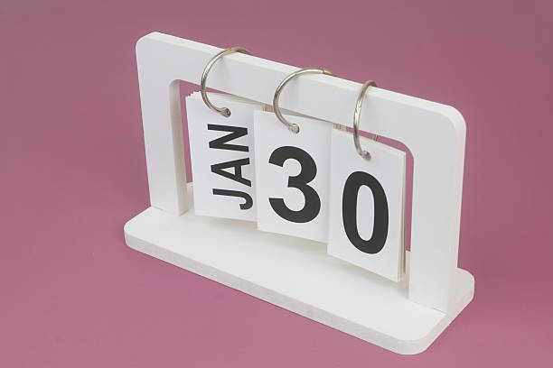 istock January, 30 on calendar on purple background. 2246708223