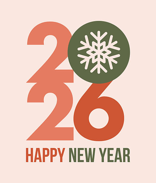 2026 Happy New Year. Greeting Card Design with Modern Retro Typography