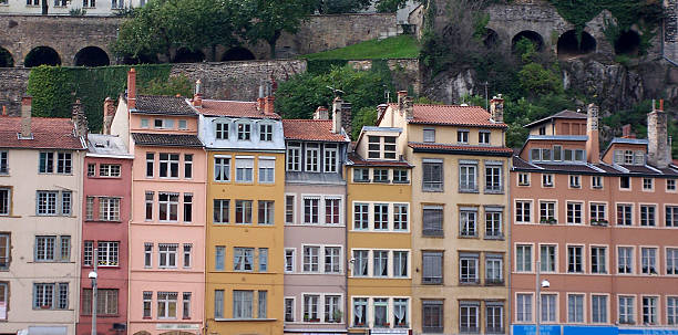 View of the colorful buildings on the banks of the Saône in Lyon