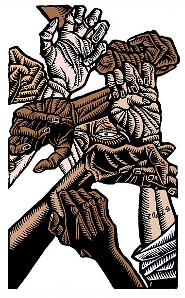 intersecting arms with a pair of eyes in the center
