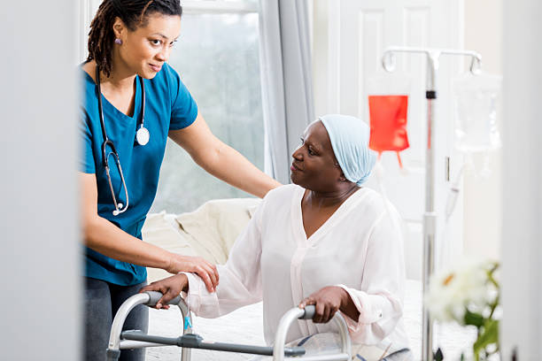 istock Caring nurse assisting elderly patient with walker in hospital room. 2246737721