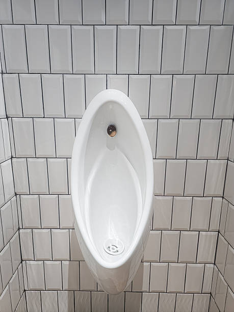 istock Modern white commercial bathroom urinal with subway tiles 2246738056