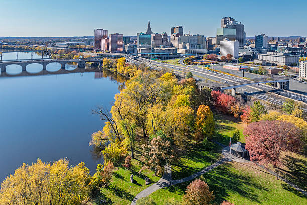 istock Hartford Connecticut Aerial with Skyline Bridge and River 2246741221