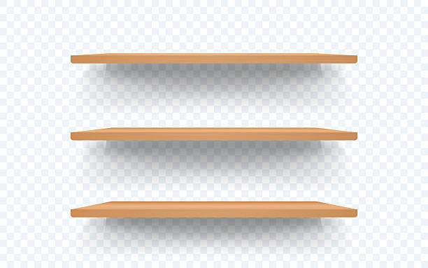 istock Shelf isolated. Wooden shelves on transparent background. Realistic wood racks for interior design, showcase or product display. Minimal 3d bookshelves for store or home. Vector illustration 2246753256