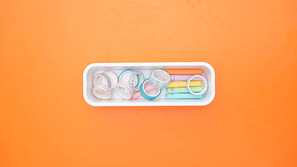 istock Washi tape and pastel highlighters organized in a white plastic tray. 2246773805