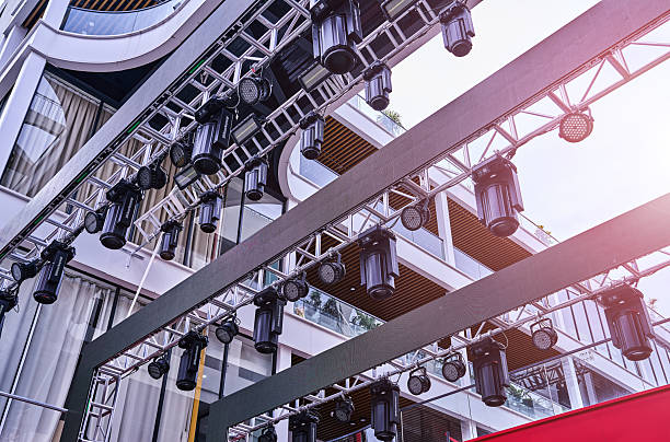 The stage lighting is combined outdoors
