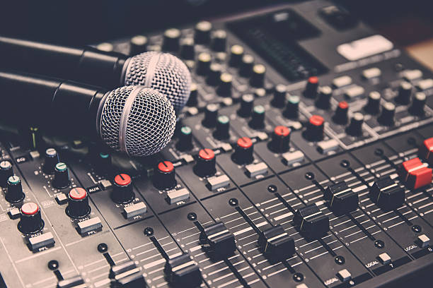 istock Close-up microphone and sound mixer in studio for sound record control system and audio equipment and music instrument 2246778453