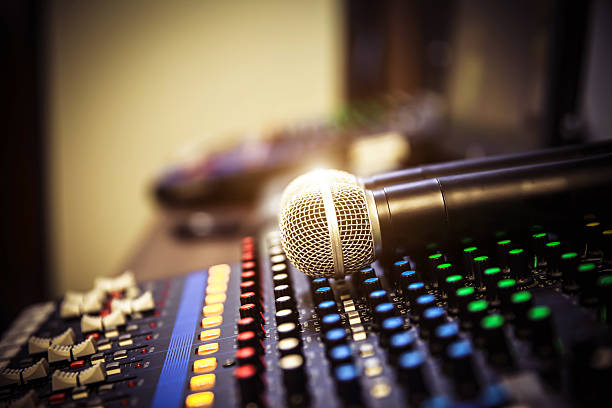 istock Close-up microphone and sound mixer in studio for sound record control system and audio equipment and music instrument 2246778665