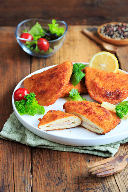 Schnitzel Cordon bleu    on a white plate