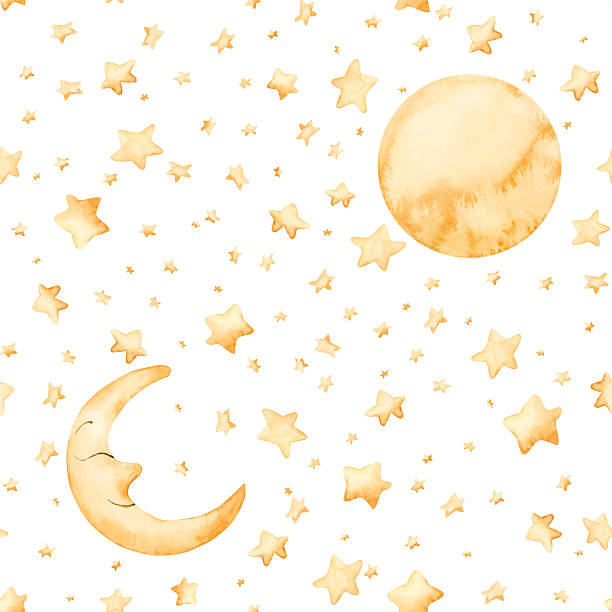 istock Cute golden moon crescent stars seamless pattern. Watercolor hand drawn illustration isolated on white background baby 2246792323