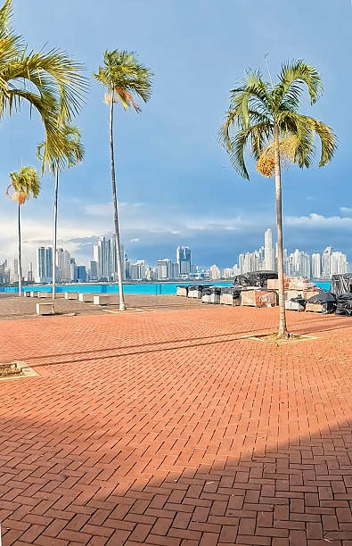 panama city, panama-march 04, 2019: skyline seen from the old town casco viejo