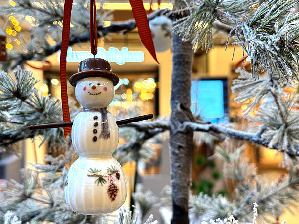 istock Glass snowman ornament hanging on Christmas tree 2246796277
