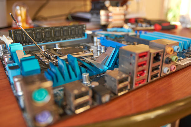 Close-up interface panel, 6 8-channel audio connectors, USB ports, LAN port.