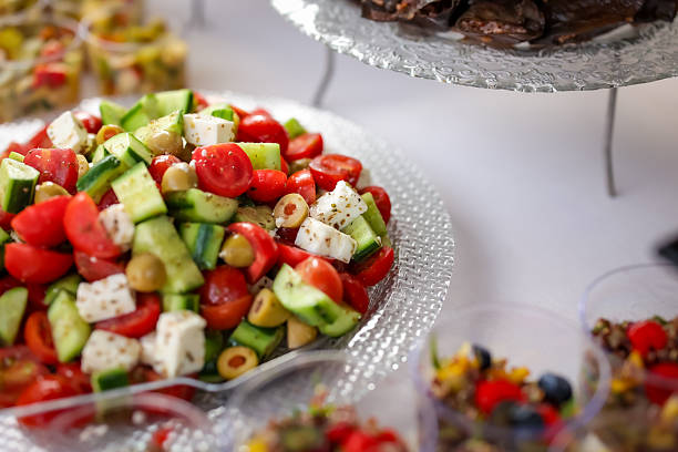 Сatering. Banquet table with different snacks and desserts
