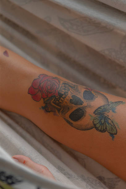 istock A stunningly beautiful Skull and Rose Tattoo design on a leg 2246800534