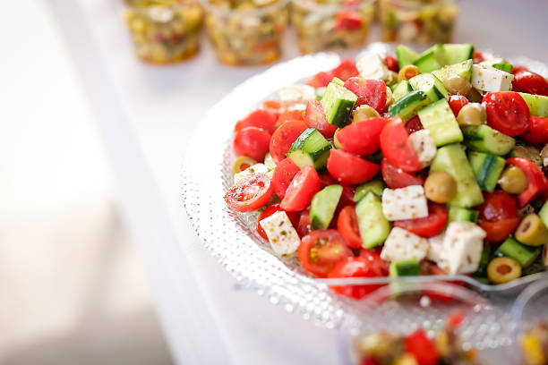 Сatering. Banquet table with different snacks and desserts
