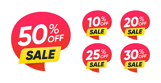 50%, 10%, 20%, 25%, 30% Off Bubble Label Discount Sale Badges Set vector art illustration
