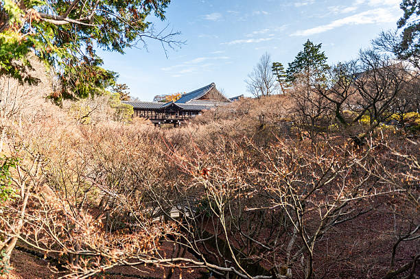 Kyoto, Japan - December 29, 2019. An outdoor view of the////Tsuten-kyo bride, part of Tofuki-ji Temple, a 13th century Buddist temple in the city of Kyoto.
