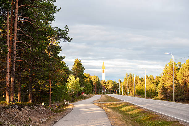 Fell Lapland Sub-Region, Finland - July 21, 2021. Beautiful evening light illuminated the Hetan kirko, a beatiful church in Northern Finland.