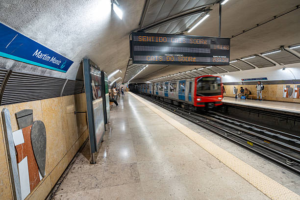 Underground metro line at Martim Moniz station, Lisbon.