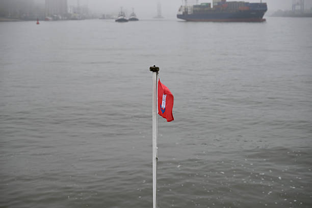 Hamburg, Germany - November 9th 2025 - Fog over the Hamburg Harbor. Ride with the Harbor Ferry along the Elbe River.