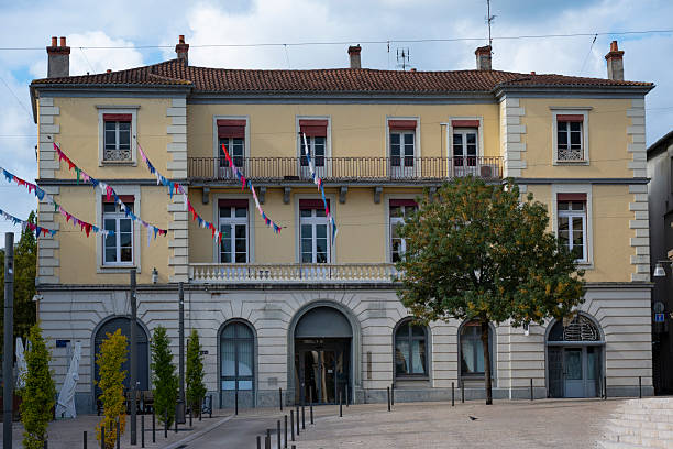 istock Historic building in Mont de Marsan with festive decorations in daylight 2246816540