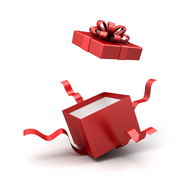 istock Red present box with white inside open product display mock up showcase or blank red gift box with red ribbons bow isolated over white background with shadow creative idea concepts 3D rendering 2246824367