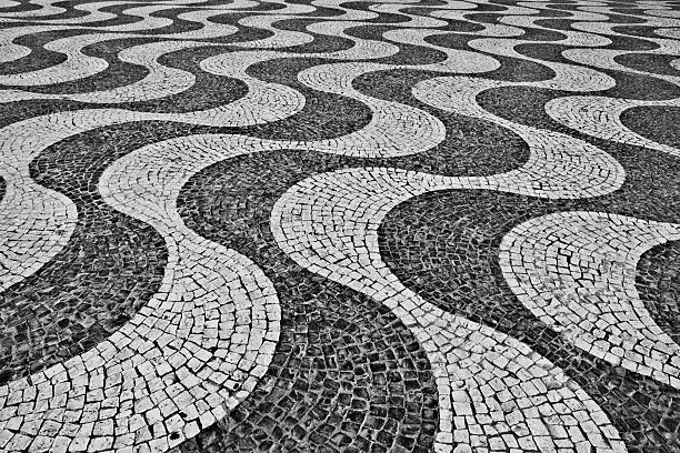 istock Typical portuguese cobblestone pavement. In black and white. Retro style 2246826212