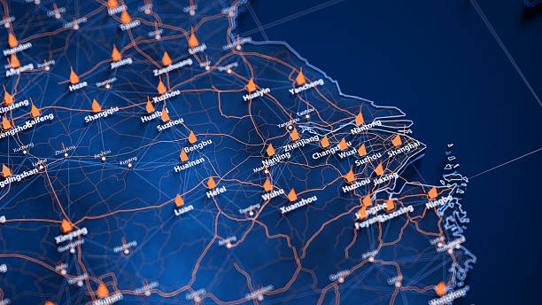 istock Nanjing map big data visualization. Futuristic map infographic of city in China. Visual map data complexity in modern blue and orange colors 2246835657