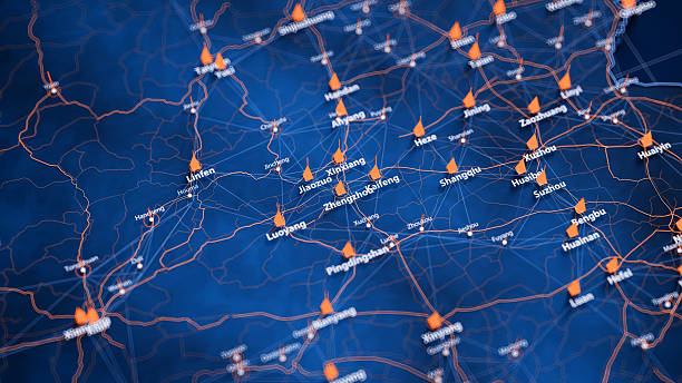 istock Zhengzhou map big data visualization. Futuristic map infographic of city in China. Visual map data complexity in modern blue and orange colors 2246835847