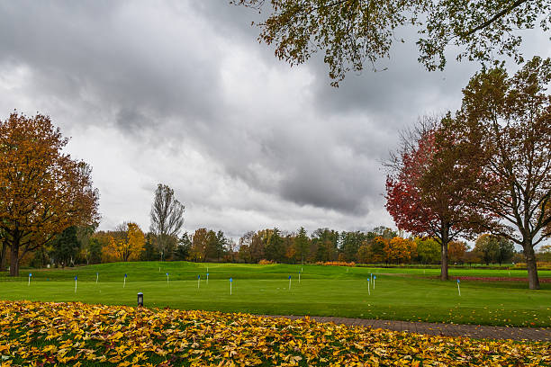 Autumn at a Golf Court in Germany, no players, cloudy day
