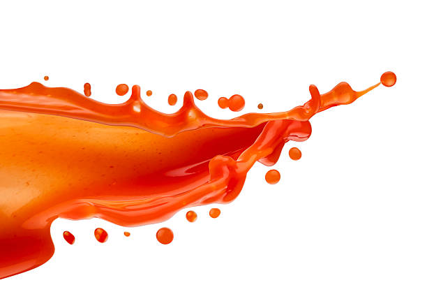 istock Flow of fresh red tomato juice with dynamic splashes, flying drops, isolated on white background. Healthy organic drink for design of detox diet menu, fitness cuisine or restaurant, card,  poster. 2246841800