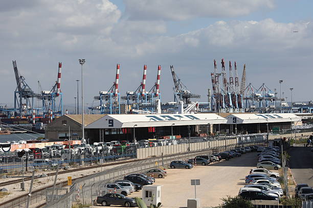 Cargo ships containers freight transportation in port Haifa, Israel