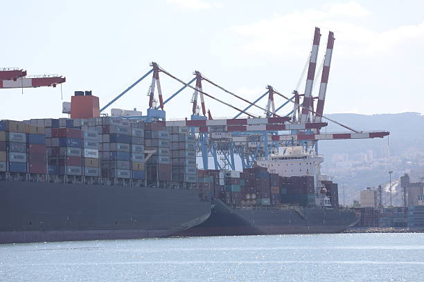 Cargo ships containers freight transportation in port Haifa, Israel