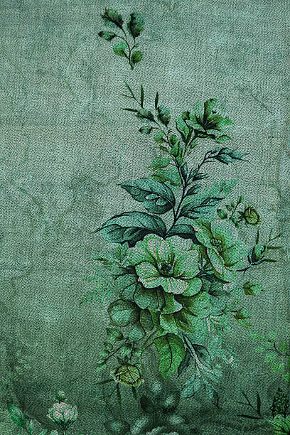 Close-up of clustered floral prints in vintage style on fabric, perfect for retro designs and textile archives.