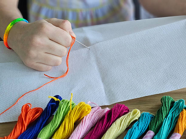 istock Hand stitching with colorful threads during a creative crafting session at home concept 2246848734