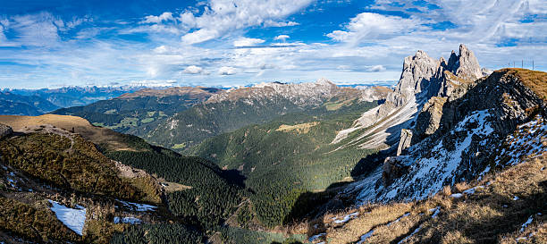 Seceda mountains dramatic cliffs in the Dolomites, South Tyrol, Italy.