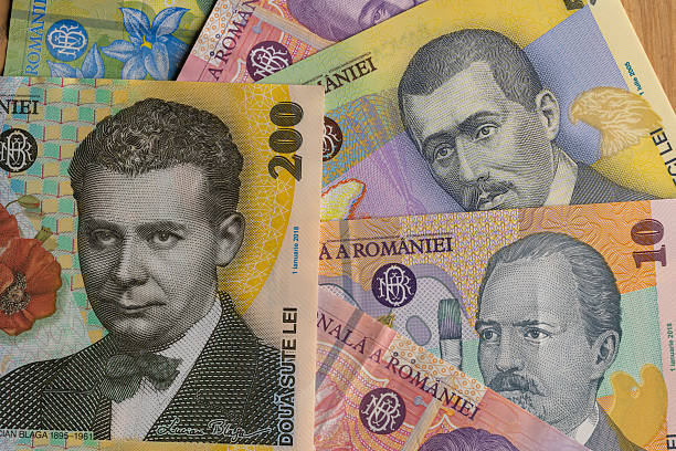 istock Close Up Full Frame Background of Mixed Romanian Leu Banknotes 2246857326