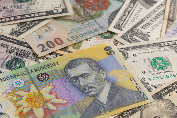 istock Full Frame Background of Mixed Romanian Leu and US Dollar Banknotes 2246857558