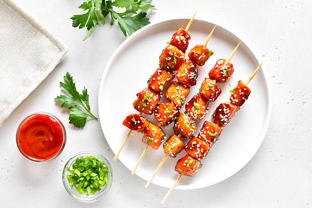 istock Teriyaki chicken skewers on plate 2246859624