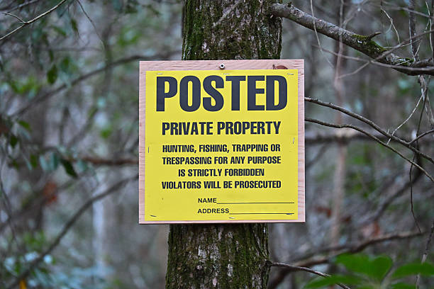 istock New no trespassing sign with woods in background 2246862767