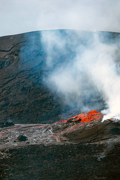 Dome eruption of Kilauea volcano, Hawaii. Hemispherical dome eruption, vent overflow and lava flow. November 5, 2025.