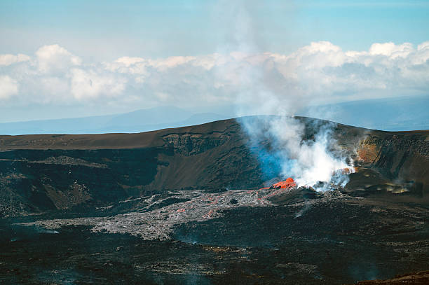 Dome eruption of Kilauea volcano, Hawaii. Hemispherical dome eruption, vent overflow and lava flow. November 5, 2025.